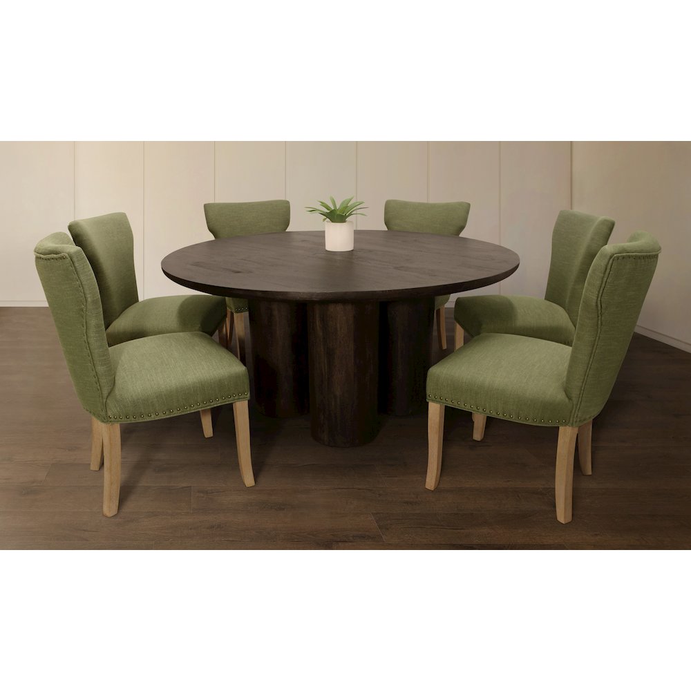 Transitional Jill Side Chair In Green Weave Fabric in Natural 2-Piece Set. Picture 7