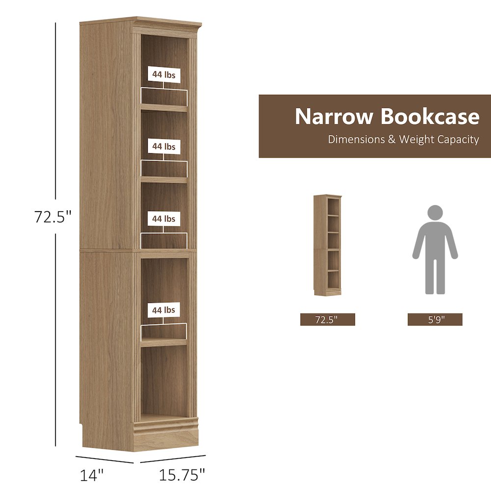 5-Shelf Narrow Bookcase, 72 in Tall Skinny Bookshelf. Picture 9