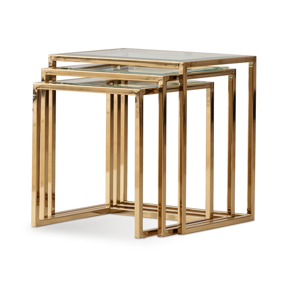 Savannah Breeze Set of 3 Nesting Tables - Bright Gold. Picture 1