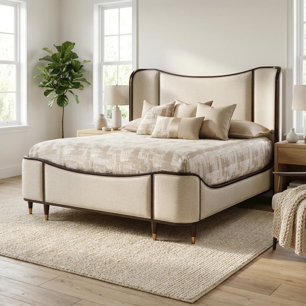 Camellia Field Queen Upholstered Bed - Warm Pecan. Picture 2