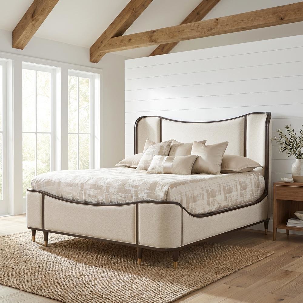 Camellia Field Queen Upholstered Bed - Warm Pecan. Picture 3