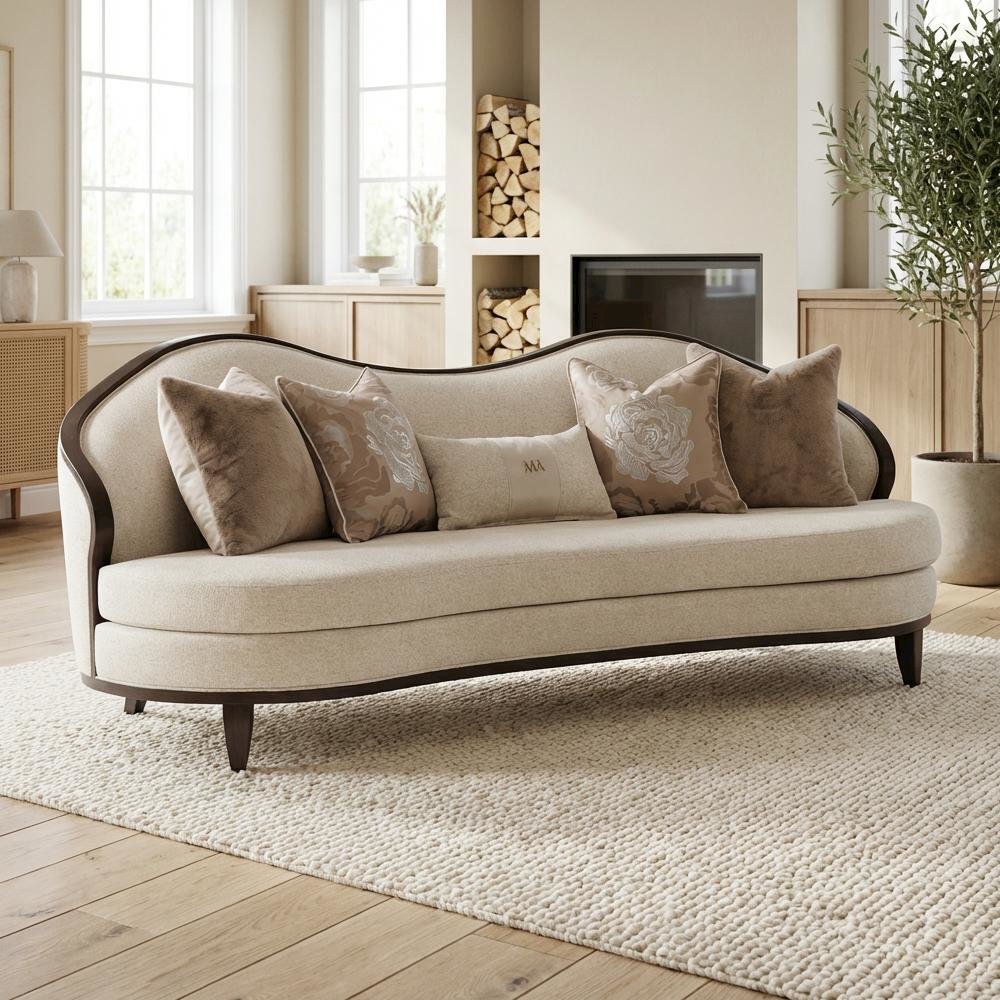 Camellia Field Chenille Sofa - Linen/Warm Pecan. Picture 7