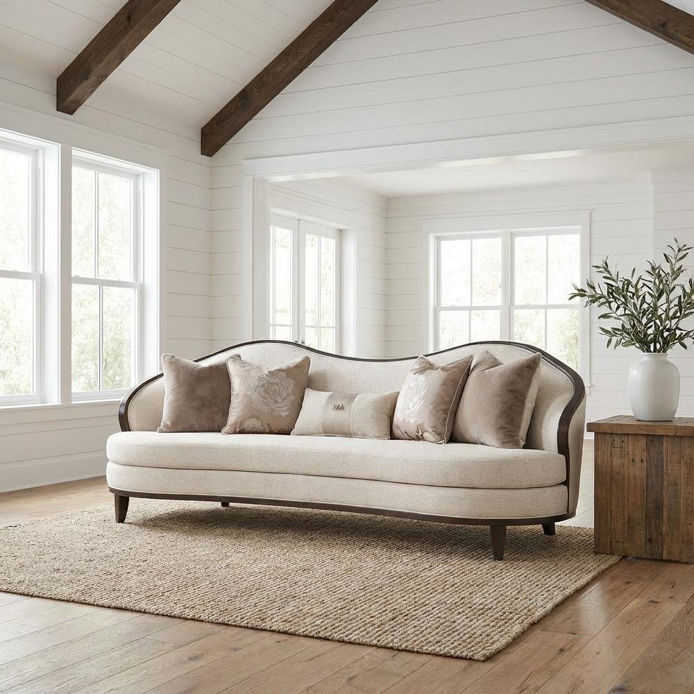 Camellia Field Chenille Sofa - Linen/Warm Pecan. Picture 8