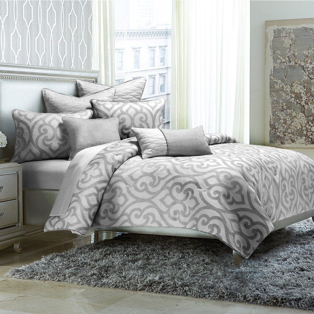 Canterbury 7-Piece Queen Comforter Set - Silver. Picture 34