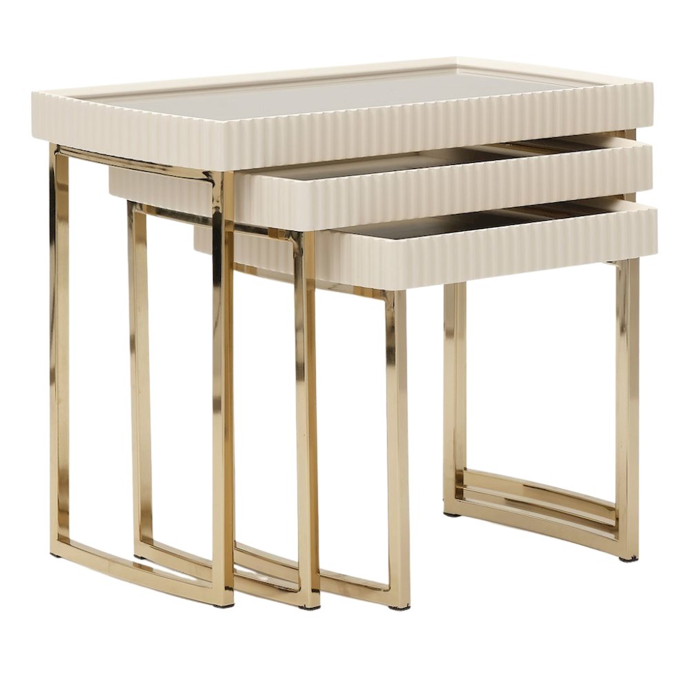 Beige Nesting End Tables Set of 3, Gold Side Tables for Living Room. Picture 1