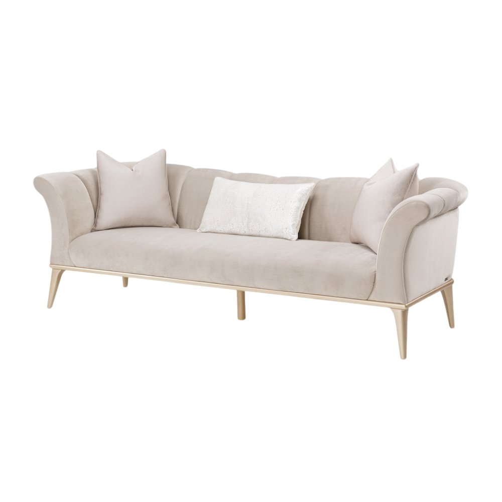 Beige Velvet Sofa for Living Room – Elegant 3 Seater 100 Inch Couch. Picture 1