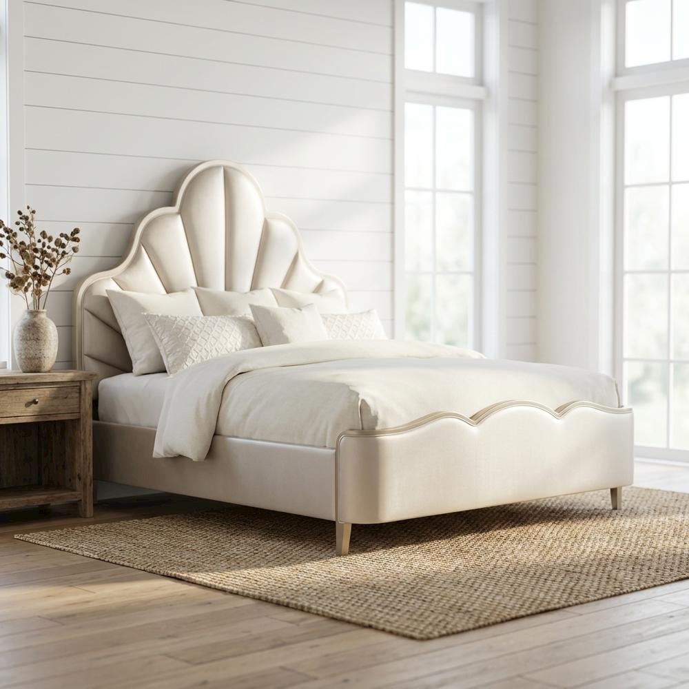 Malibu Crest Eastern King Scalloped Panel Bed - Chardonnay. Picture 6