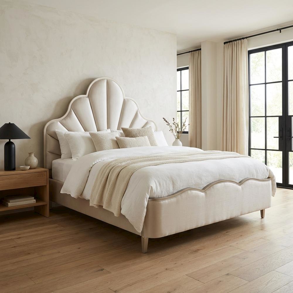 Malibu Crest Eastern King Scalloped Panel Bed - Chardonnay. Picture 7