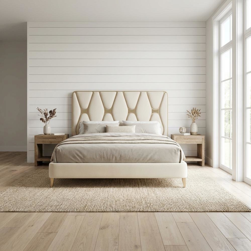 La Rachelle Eastern King Upholstered Panel Bed - Champagne. Picture 3