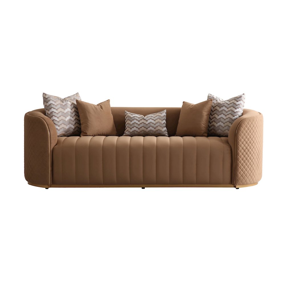 Ariana Velvet Sofa - Caramel/Gold. Picture 1