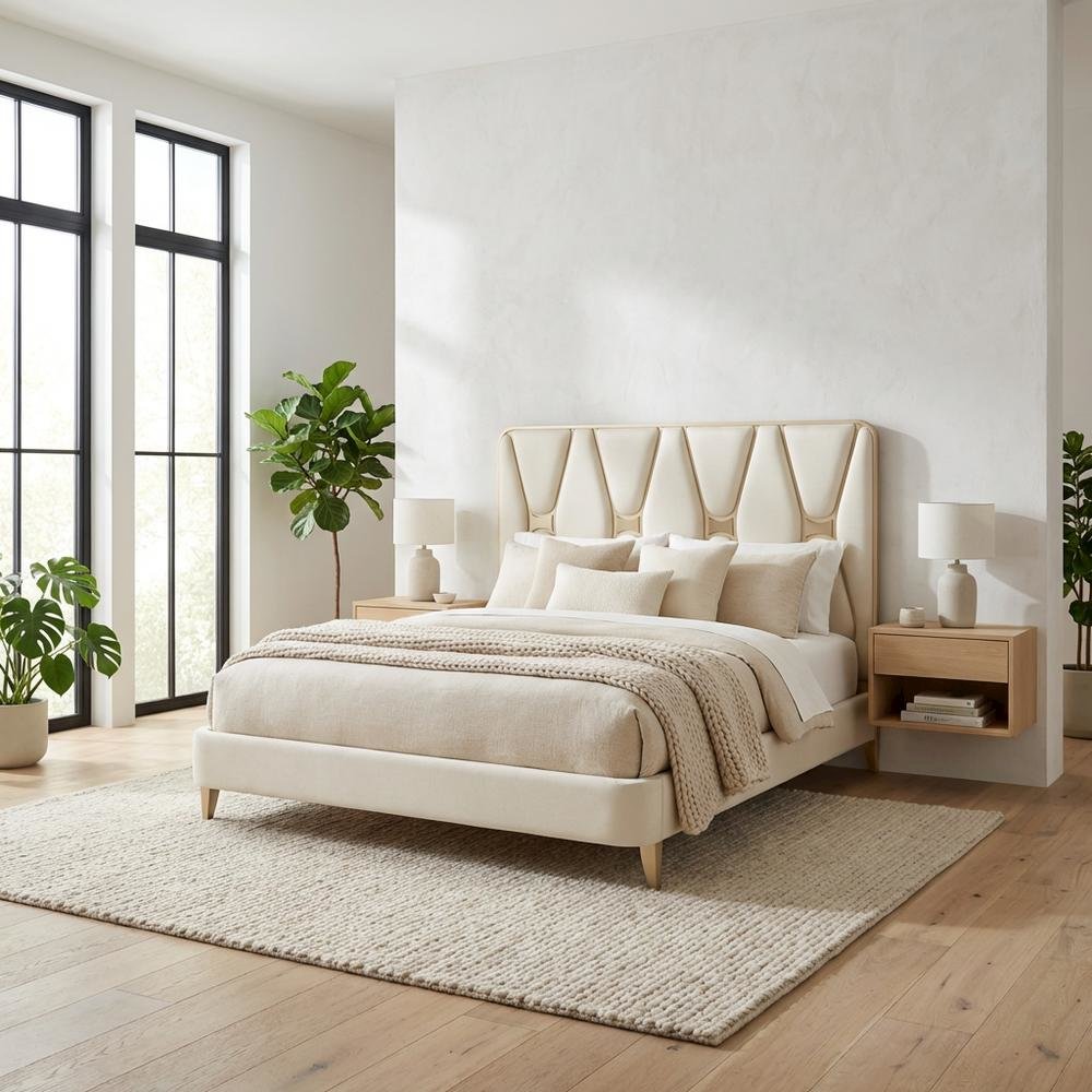 La Rachelle Eastern King Upholstered Panel Bed - Champagne. Picture 4