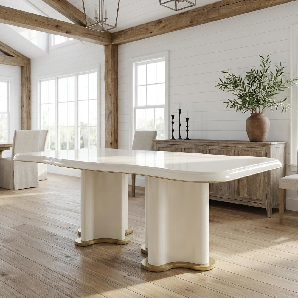 La Terrazza Double Pedestal Dining Table - Creamy Pearl. Picture 8