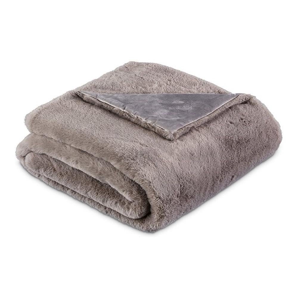 Hopps 54"x72"Faux-Fur Throw - Platinum. Picture 1