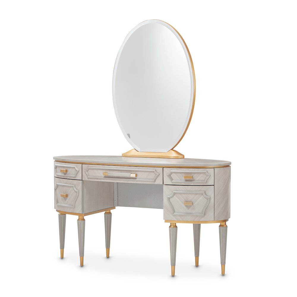 St. Charles Vanity Desk & Mirror - Dove Gray. Picture 1