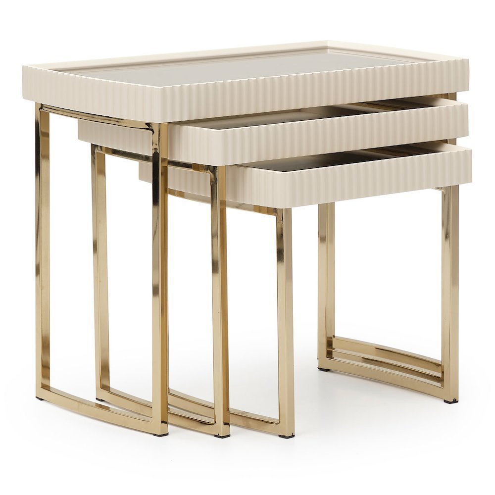 Beige Nesting End Tables Set of 3, Gold Side Tables for Living Room. Picture 5