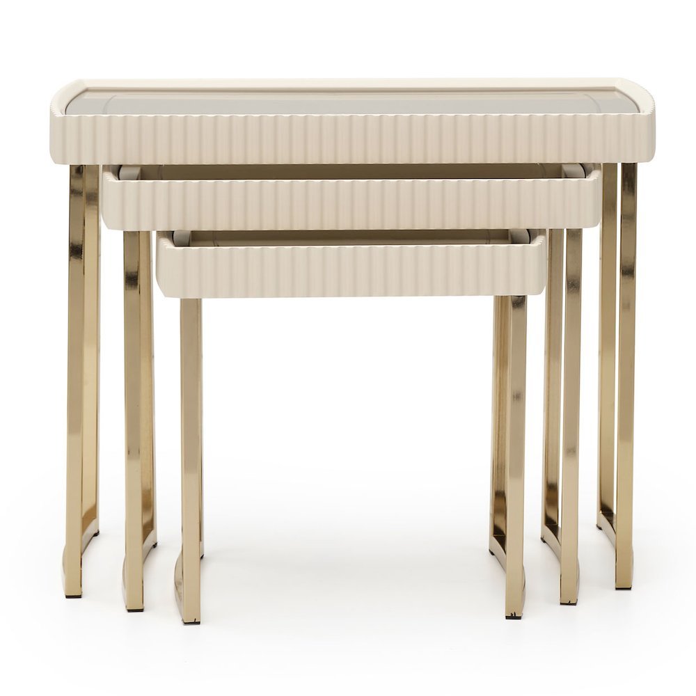 Beige Nesting End Tables Set of 3, Gold Side Tables for Living Room. Picture 4