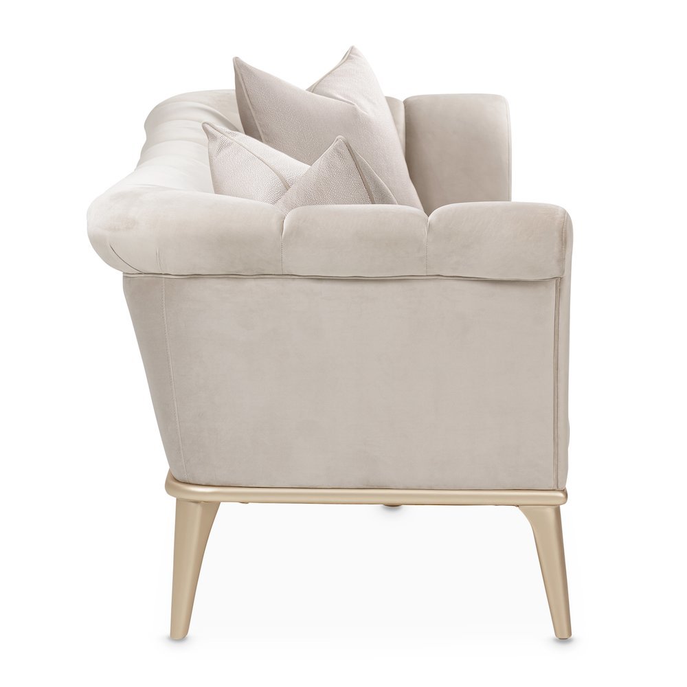 Beige Velvet Sofa for Living Room – Elegant 3 Seater 100 Inch Couch. Picture 8