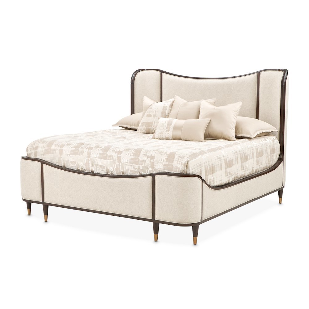 Camellia Field Queen Upholstered Bed - Warm Pecan. Picture 1