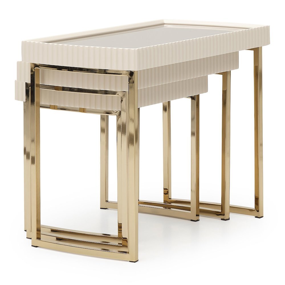Beige Nesting End Tables Set of 3, Gold Side Tables for Living Room. Picture 11