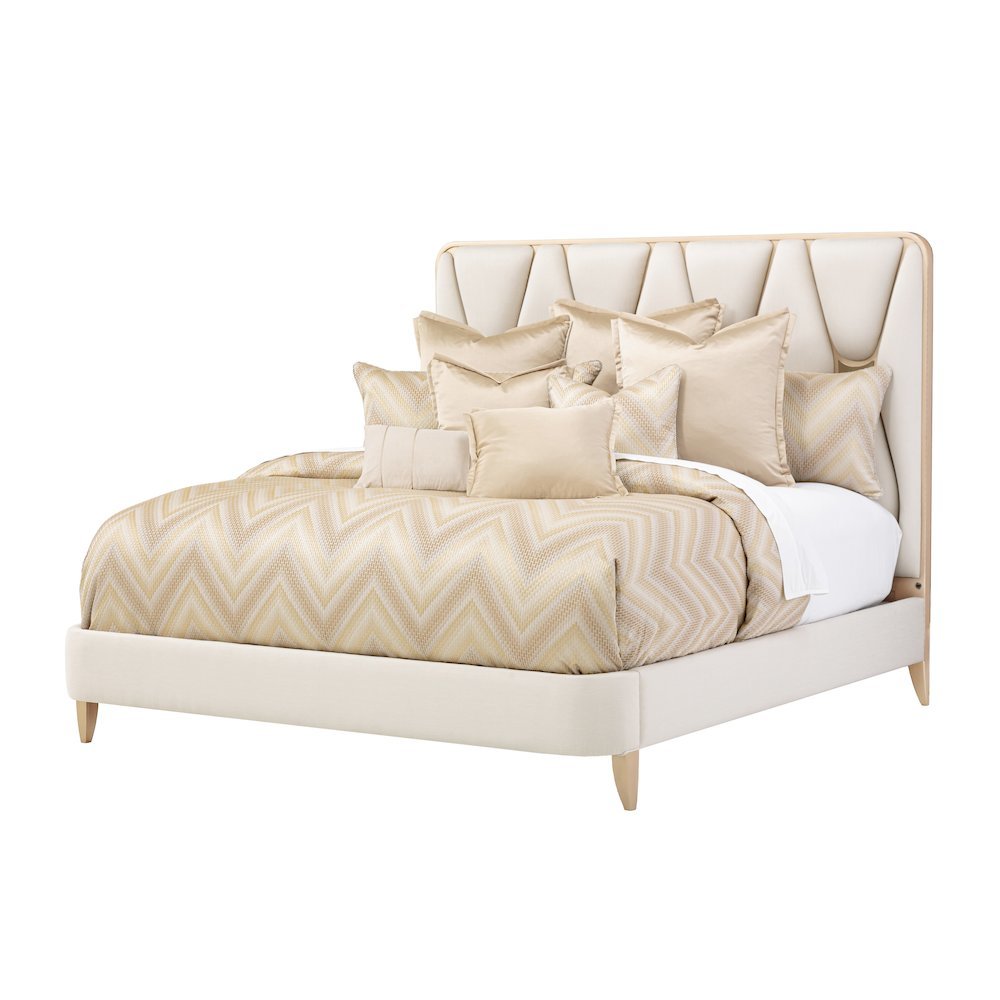 La Rachelle Eastern King Upholstered Panel Bed - Champagne. Picture 1