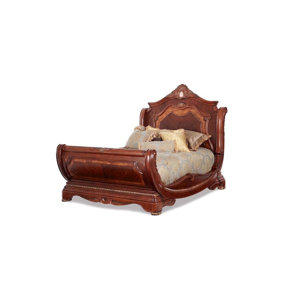 Cortina Queen Sleigh Bed - Honey Walnut. Picture 1