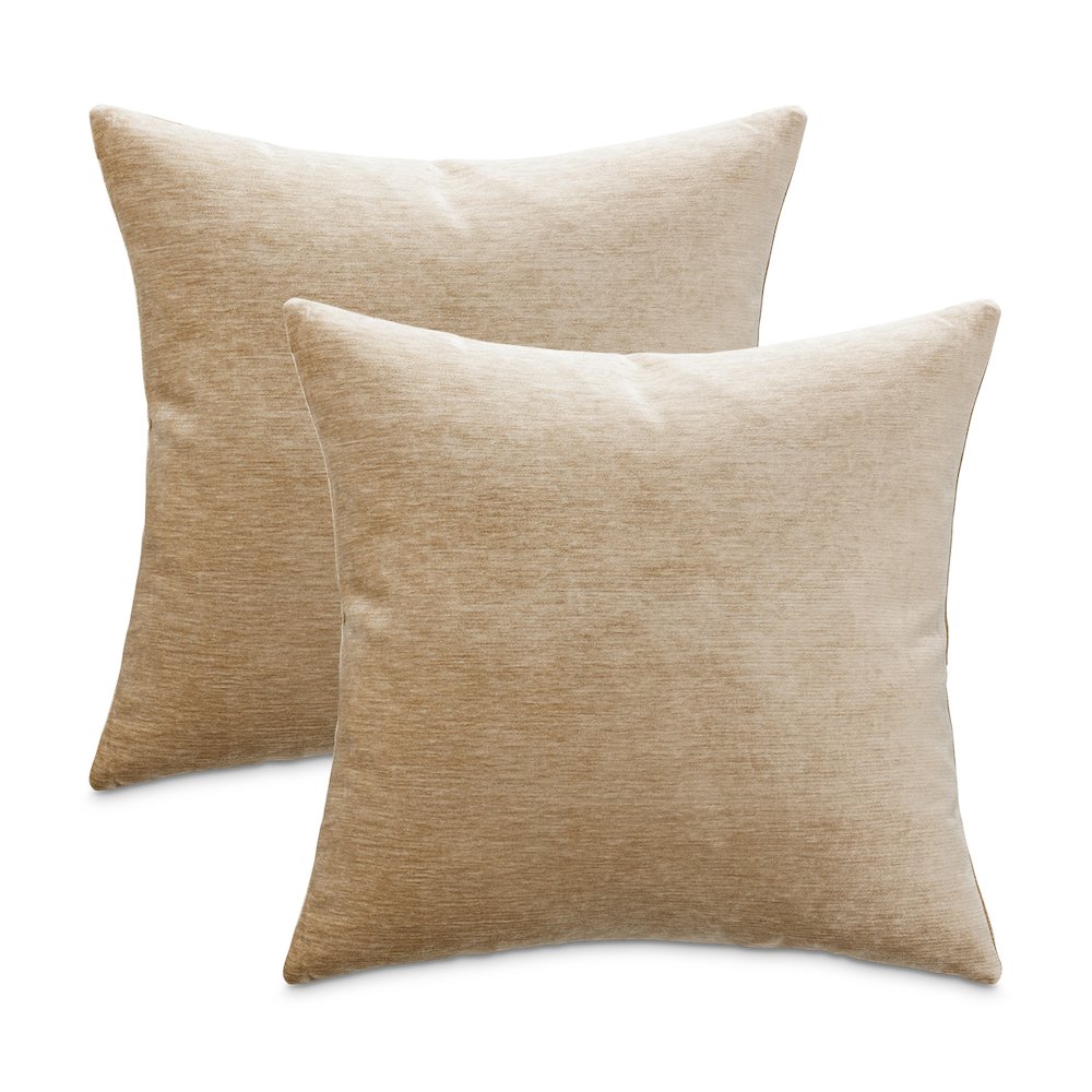 The Smith 20" Square Chenille Pillow, Set of 2 - Camel. Picture 1