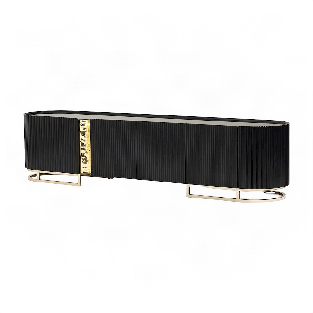 Starlight Canyon Home Media Cabinet with Mirrored Top, Silken Matte Black