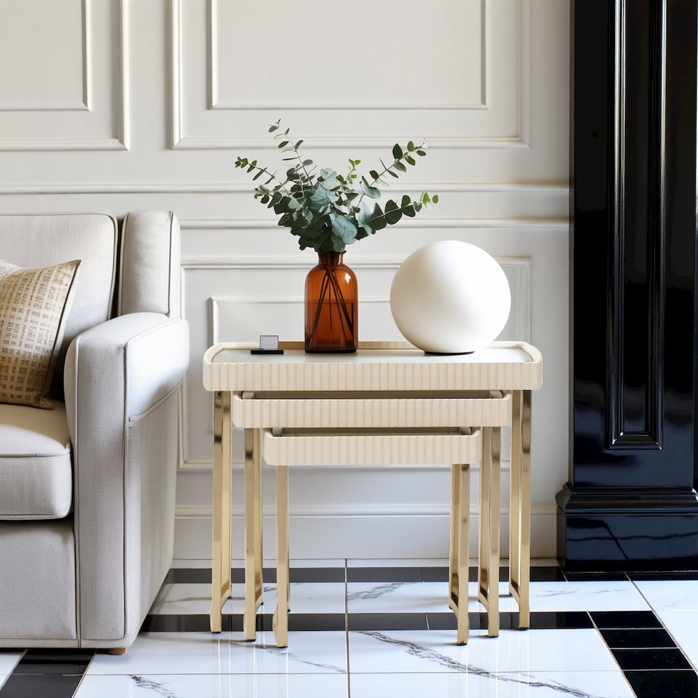 Beige Nesting End Tables Set of 3, Gold Side Tables for Living Room. Picture 3