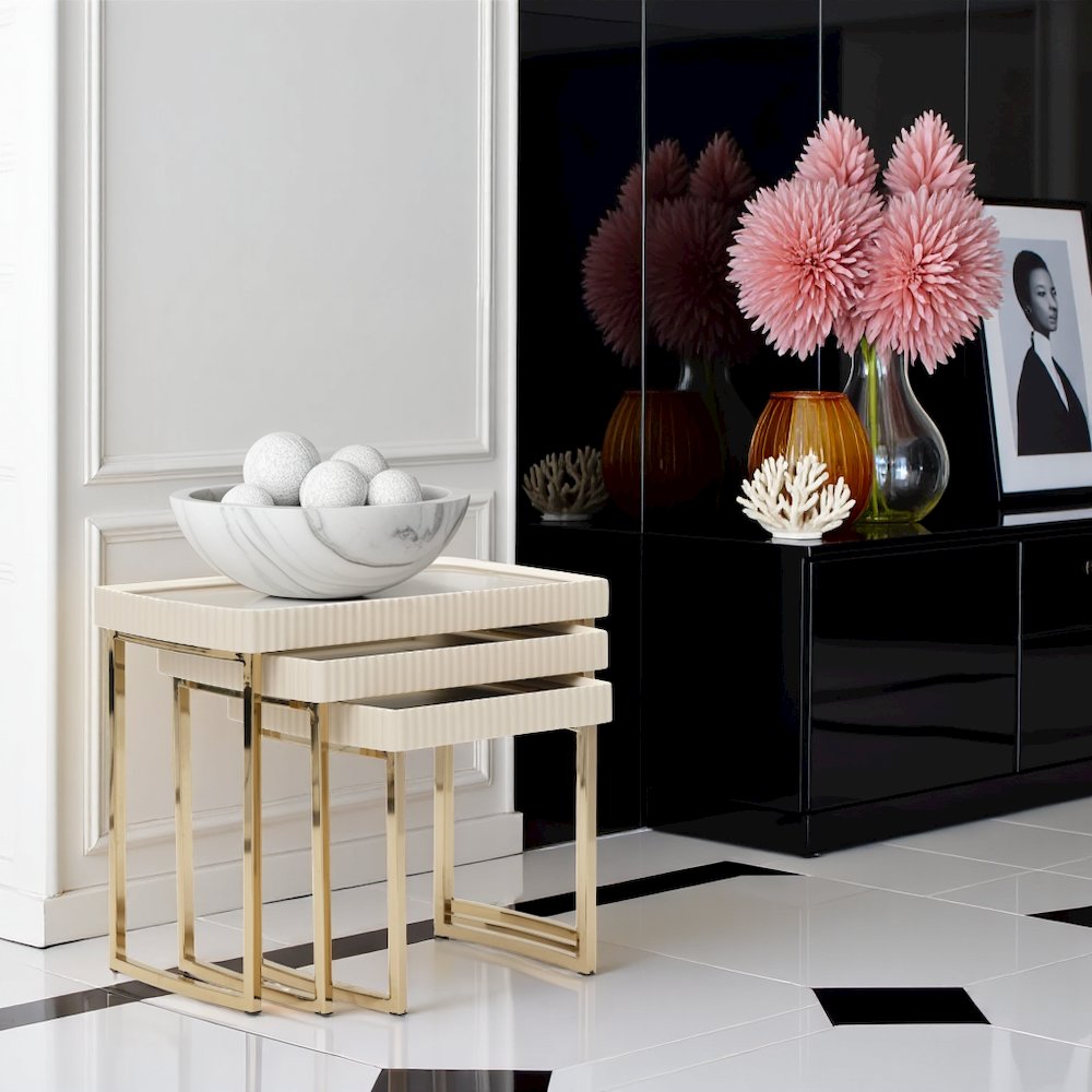 Beige Nesting End Tables Set of 3, Gold Side Tables for Living Room. Picture 2