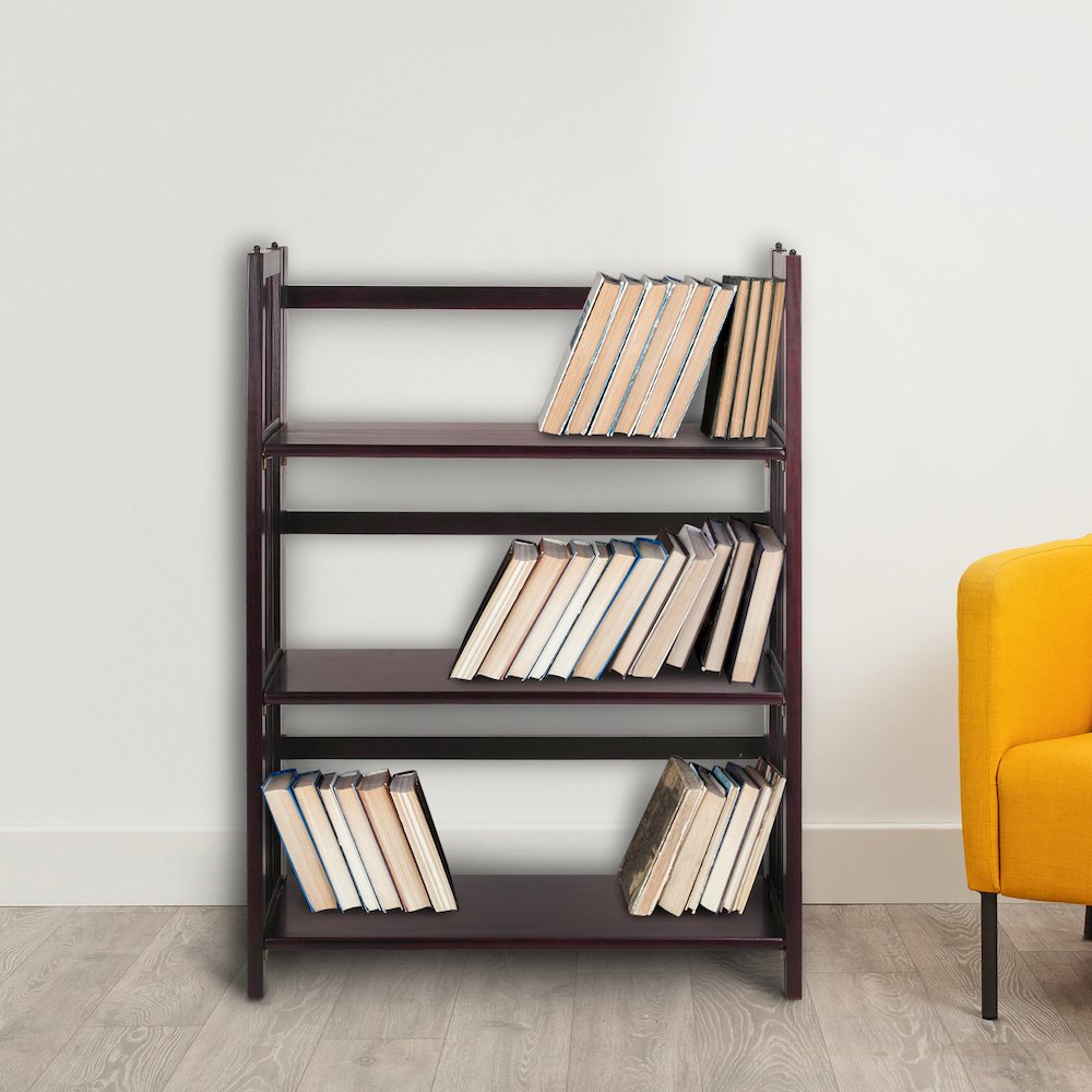 3-Shelf Folding Stackable Bookcase 27.5" Wide-Espresso. Picture 12