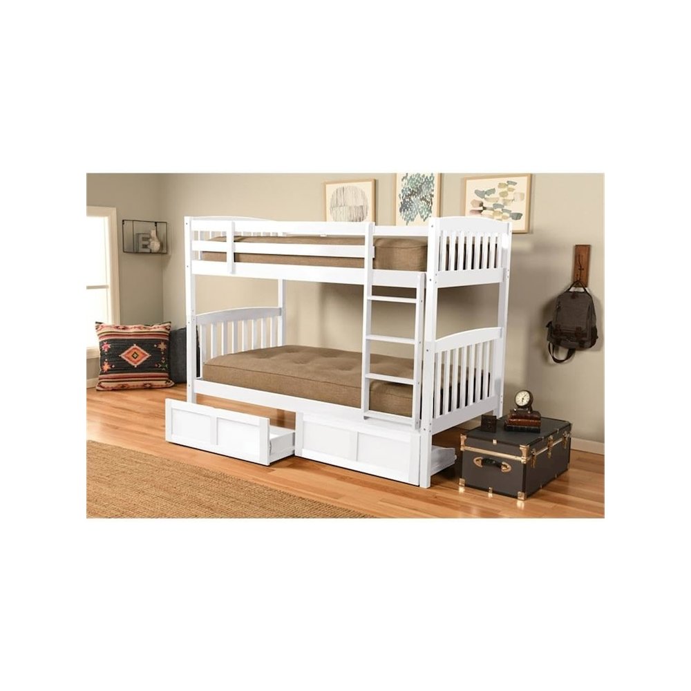 Claire Twin Wood Bunk Bed with Storage in White-Mattresses Not Included. Picture 3
