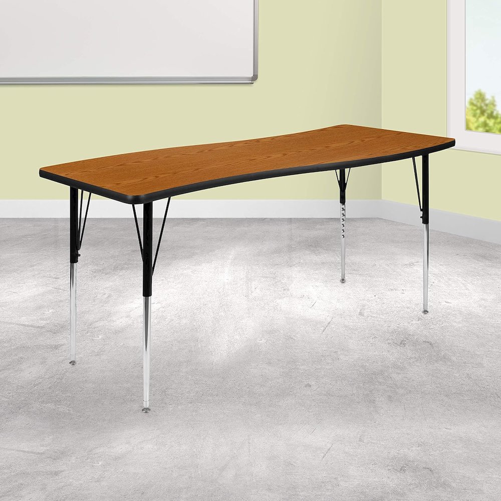 26"W x 60"L Rectangular Wave Flexible Collaborative Oak Thermal Laminate Activity Table - Standard Height Adjustable Legs. Picture 2