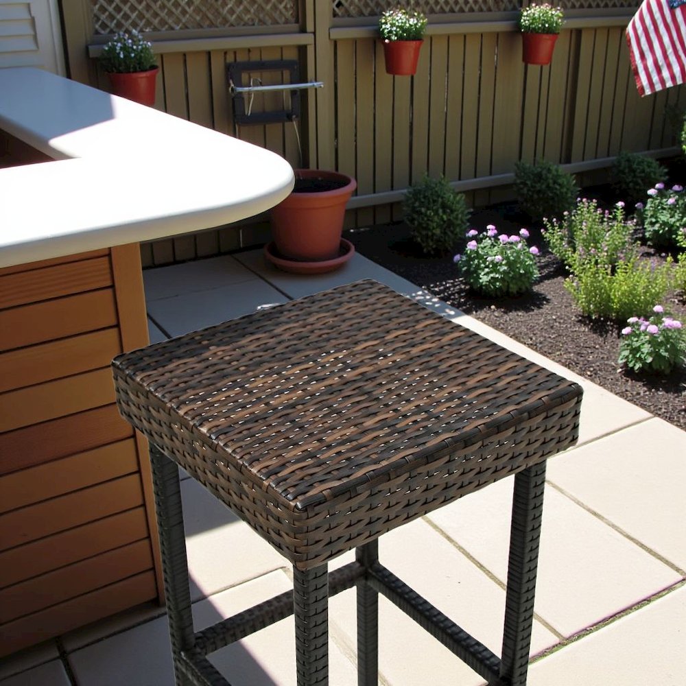 Brown Wicker Bar Stools Set of 2 for Patio, Outdoor Seating Comfort. Picture 3
