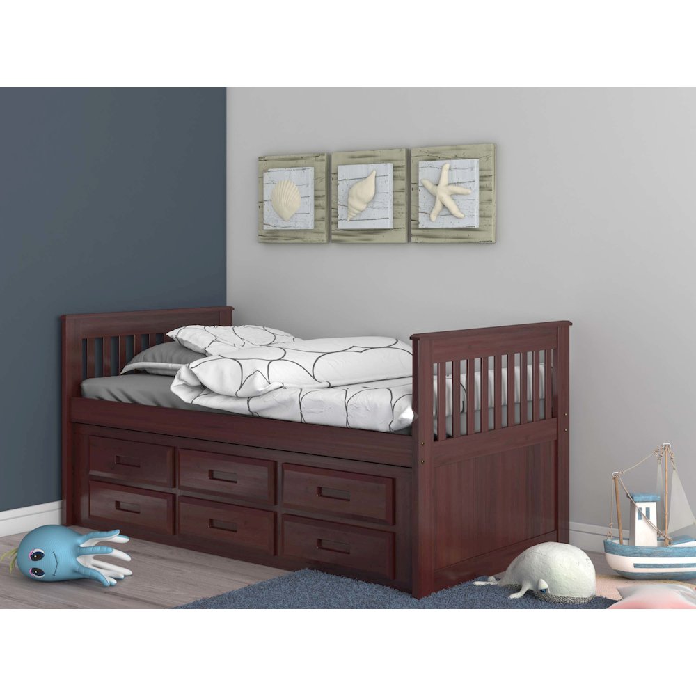 Twin Mission Rake Bed W/6 Drawer Under Bed Storage. Picture 2