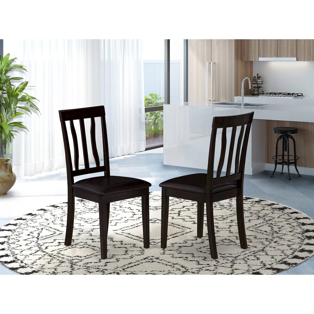 Antique Dining Chairs - Faux Leather Upholstered Wooden Chairs, Set of 2. Picture 8