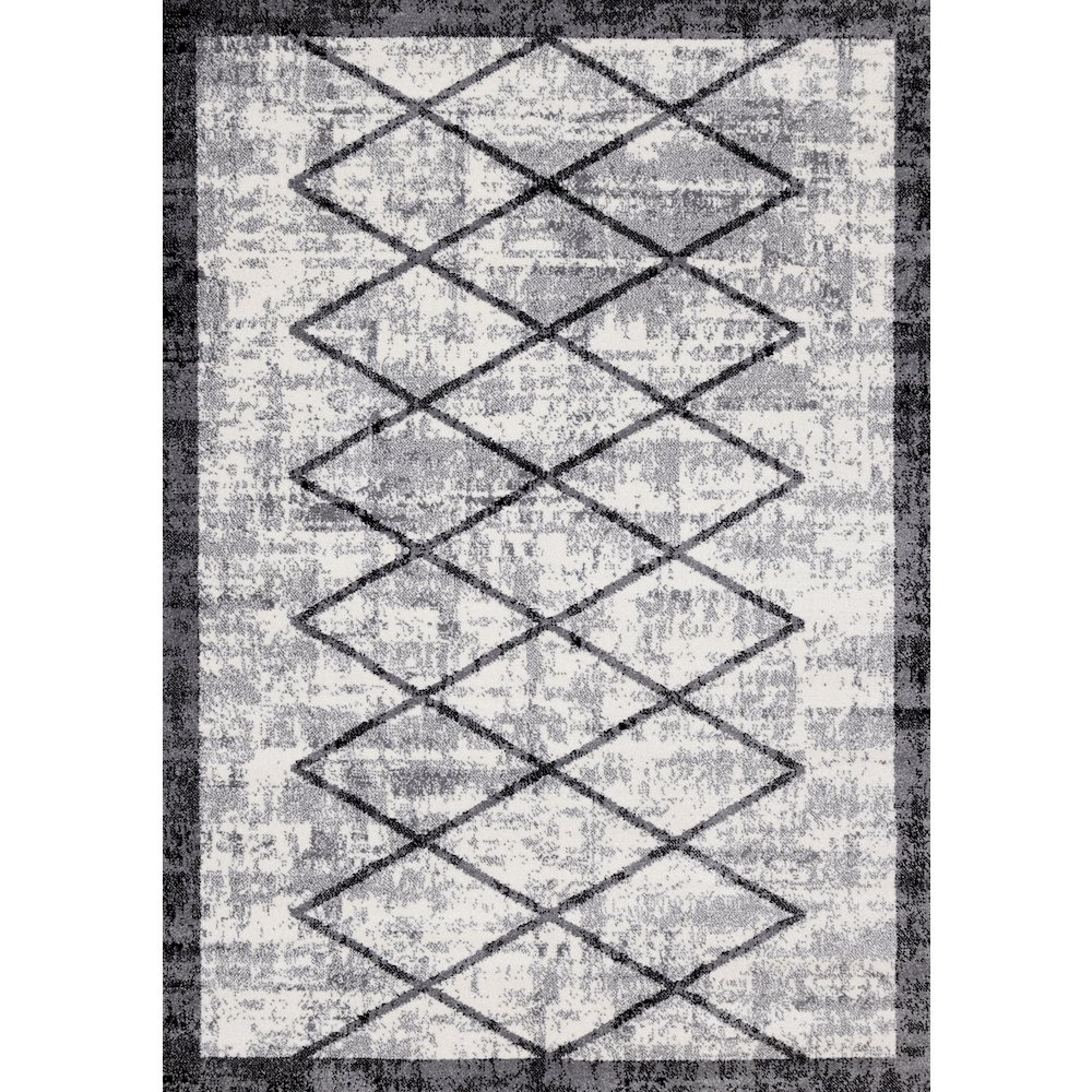 Claremont Grey Black Distressed Lattice Area Rug, 6'7" x 9'10". Picture 1