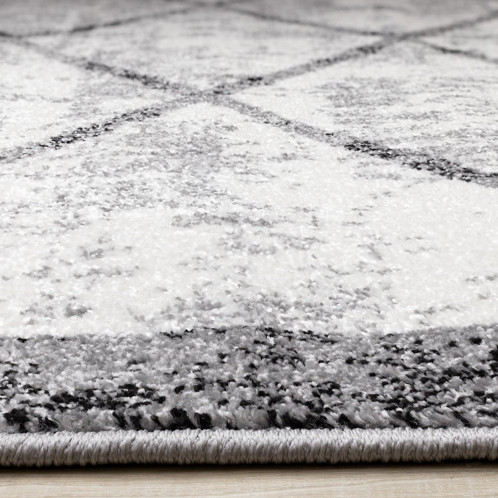 Claremont Grey Black Distressed Lattice Area Rug, 6'7" x 9'10". Picture 5