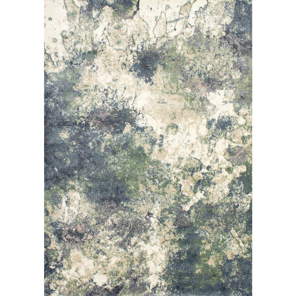 Davi Blue Green Cream Distressed Abstract Area Rug, 5'3" x 7'7". Picture 1