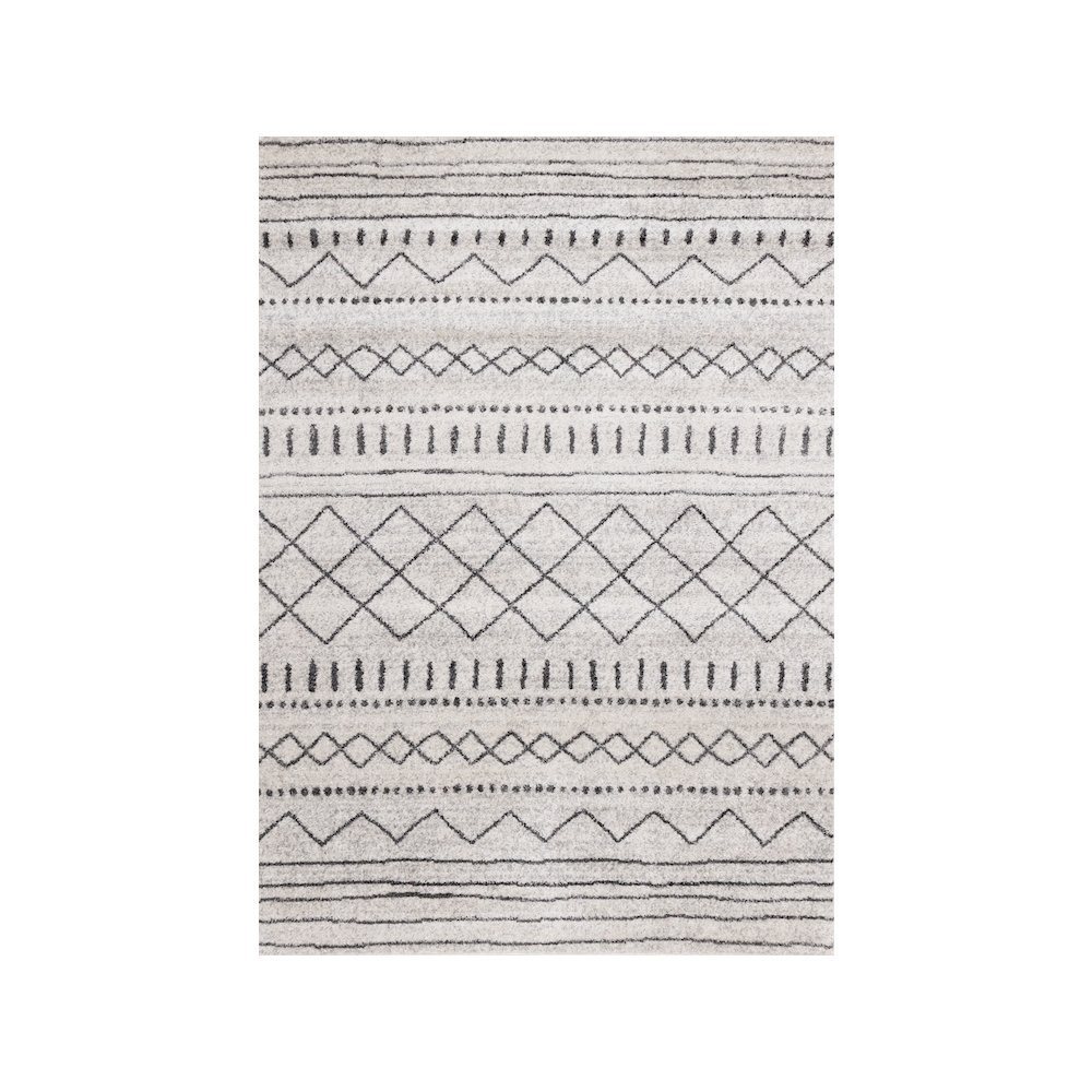 Lumos Grey White Tribal Patterned Rug, 7'10" x 10'6". Picture 1