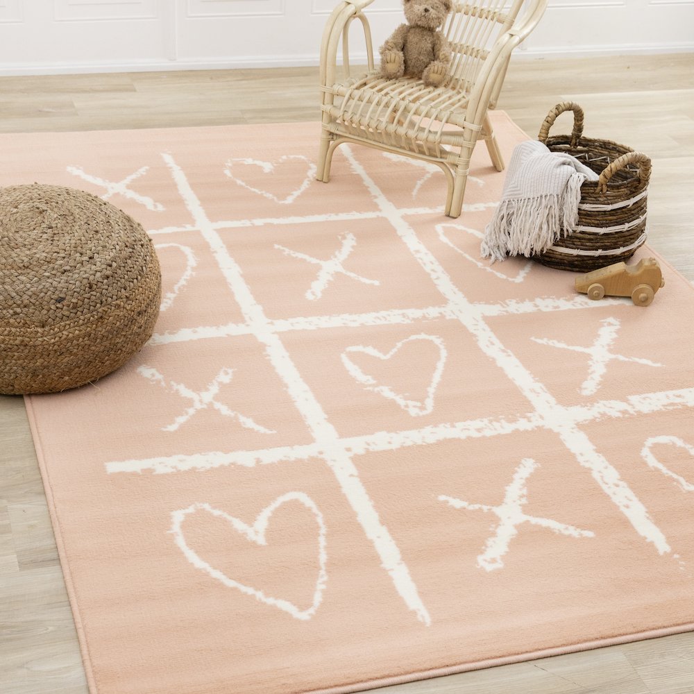 Functional Kids Pink Cream Playing Board Rug, 5'3" x 7'5". Picture 2