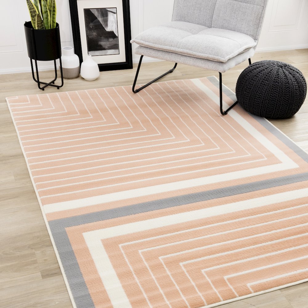 Functional Style Pink Grey White Modern Lines Rug, 7'9" x 10'6". Picture 2