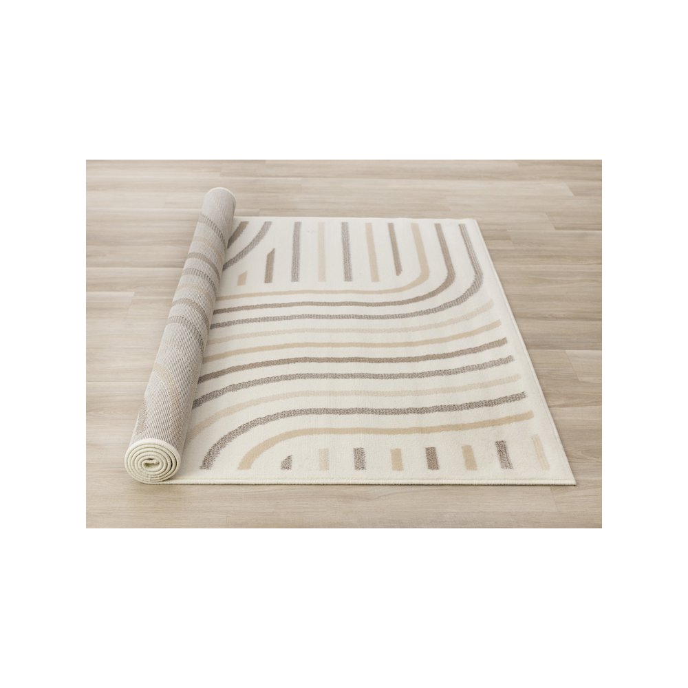 Functional Style Cream Beige Curves Rug, 7'9" x 10'6". Picture 8