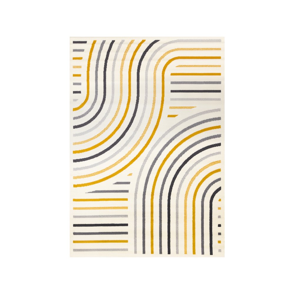 Functional Style Yellow Grey White Curves Rug, 5'3" x 7'5". Picture 1
