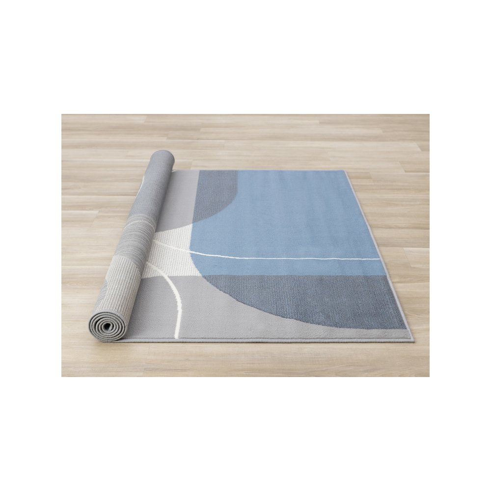 Modern Blue Grey White Large 7x10 Area Rug, Abstract Carpet Design. Picture 8