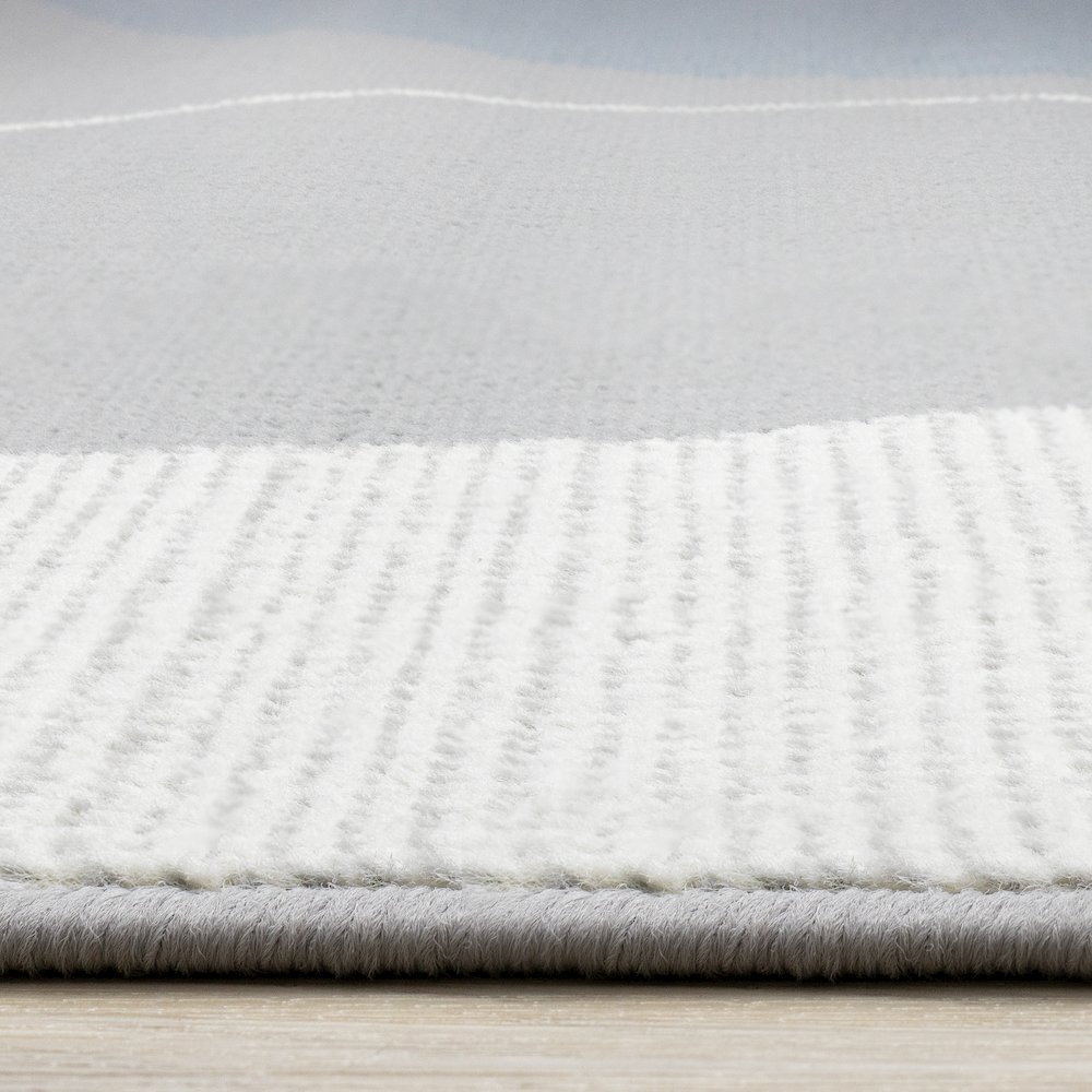 Modern Blue Grey White Large 7x10 Area Rug, Abstract Carpet Design. Picture 5