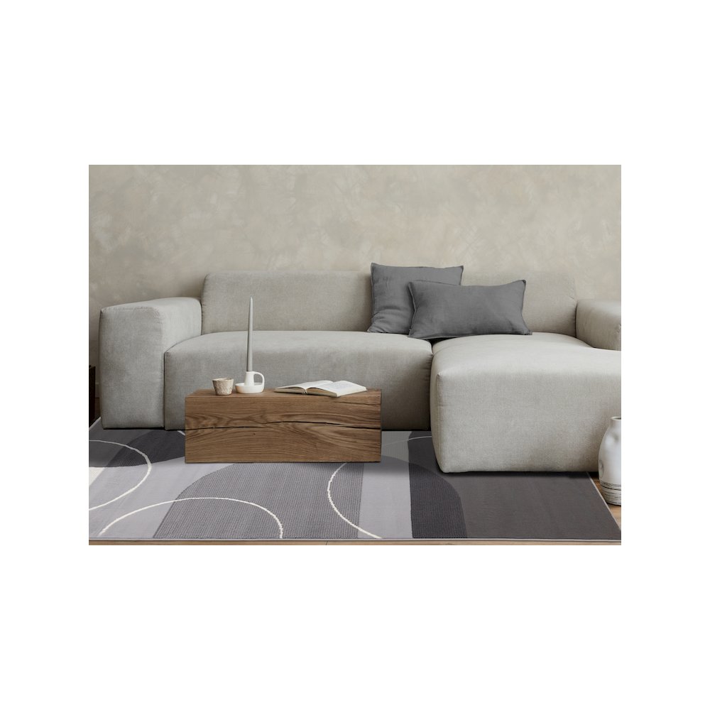Modern Abstract Rug in Grey and White, 5x7 Area Rug for Living Room. Picture 3