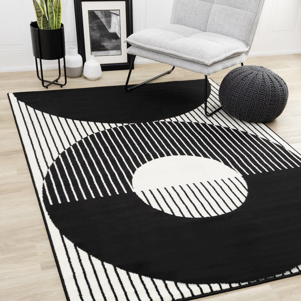 Functional Style Black White Modern Rug, 7'9" x 10'6". Picture 2