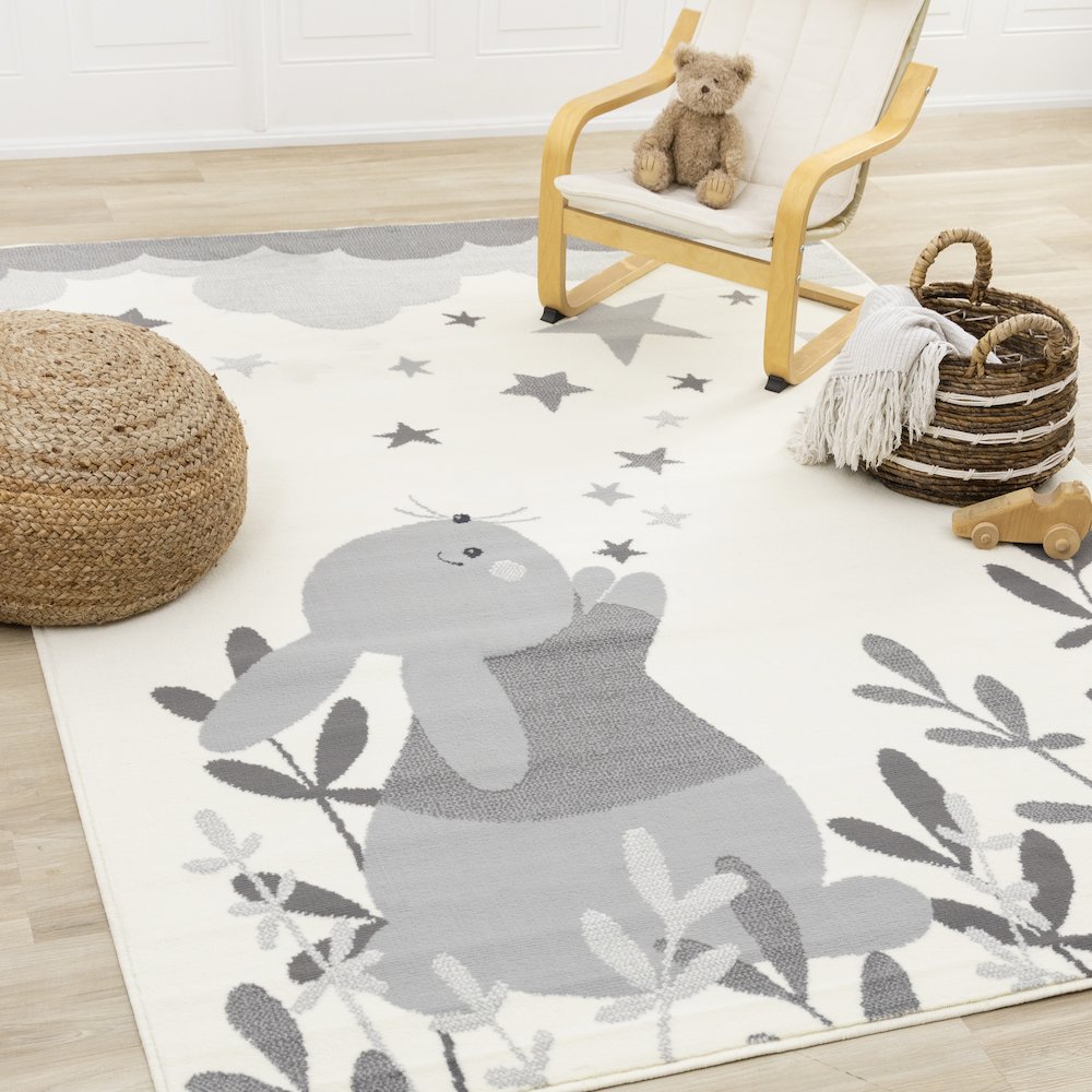 Functional Kids Grey White Bunny Rug, 5'3" x 7'5". Picture 2