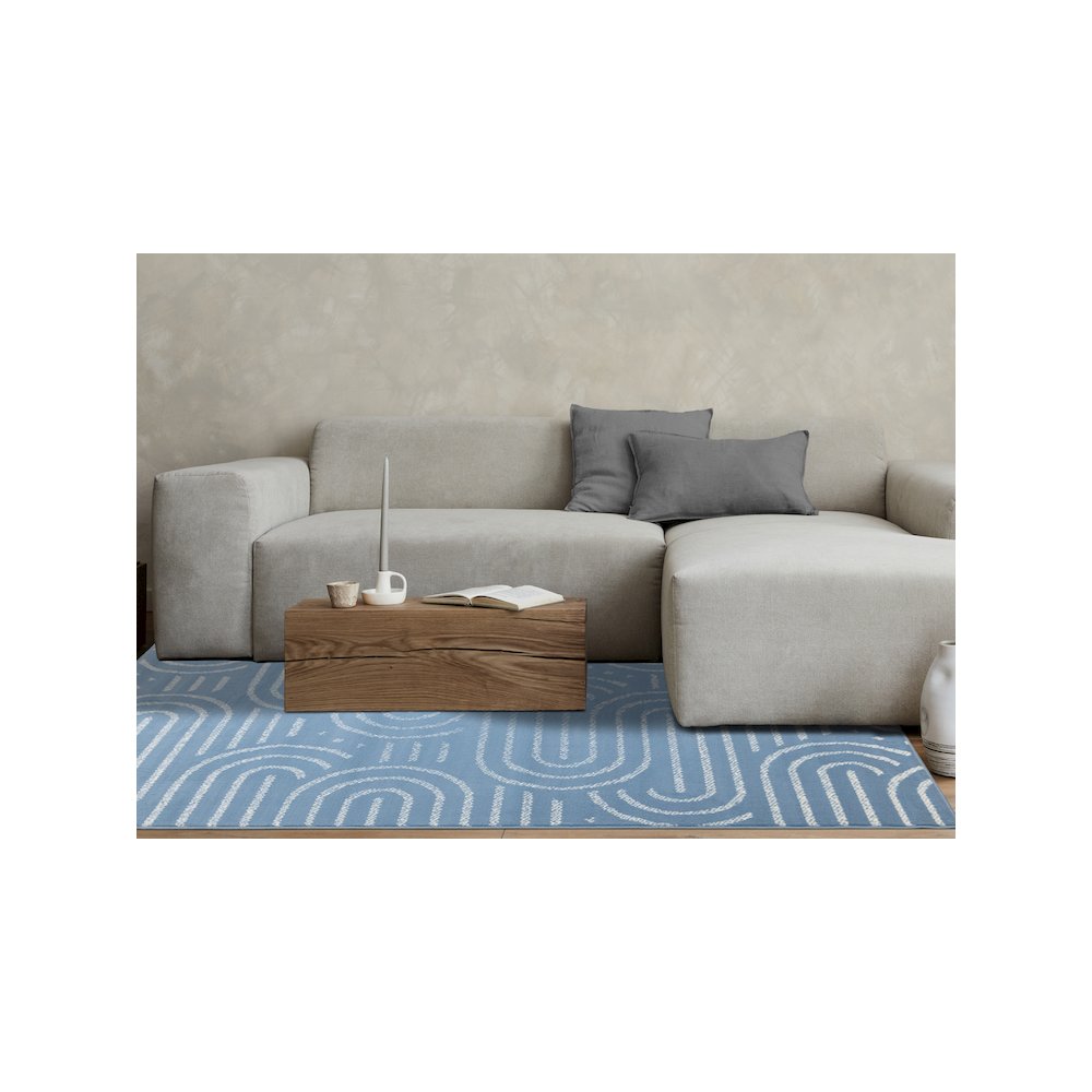 Functional Style Blue White Links Area Rug, 7'9" x 10'6". Picture 3
