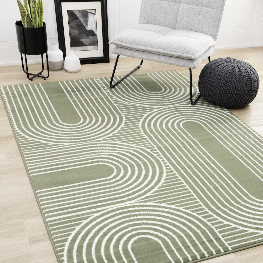 Modern Green Geometric 7x10 Area Rug for Living Spaces. Picture 2